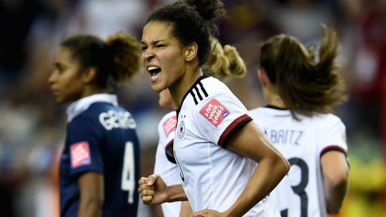 Celia Sasic of Germany celebrates as she scores their first goal from a penalty during the FIFA Women's World Cup 2015 Quarter-Final match