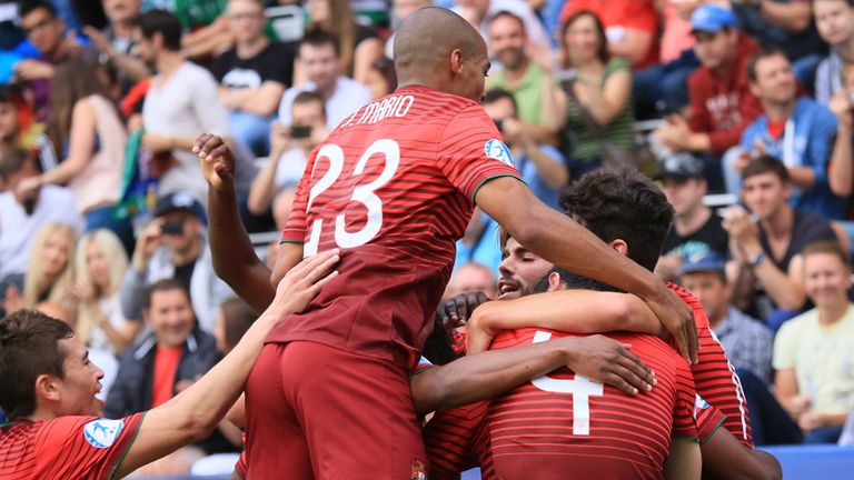 Portugal celebrate their second goal