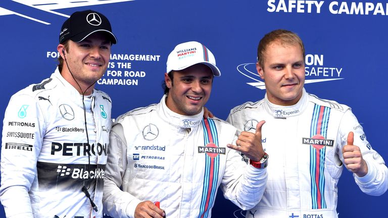 Nico Rosberg, pole sitter Felipe Massa and Valtteri Bottas 