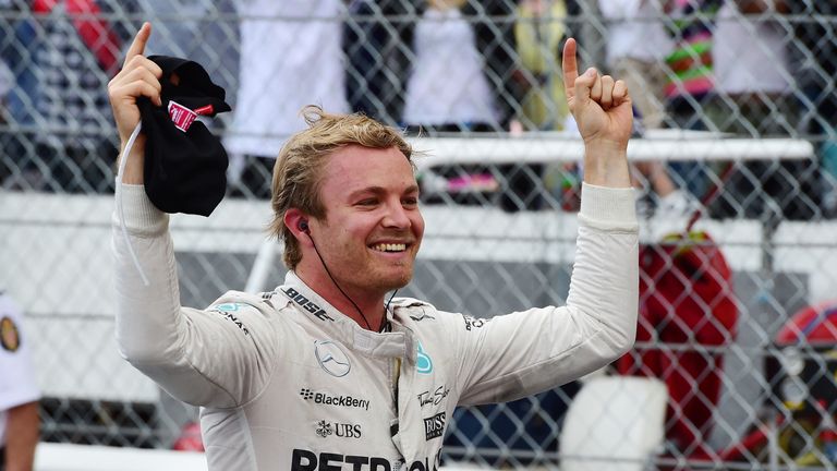 Nico Rosberg celebrates victory in Parc Ferme 