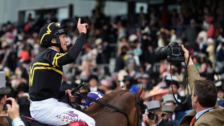 ASCOT, ENGLAND - JUNE 20:  Frankie Dettori riding Undrafted celebrates winning The Diamond Jubilee Stakes during Day 5 of Royal Ascot at Ascot Racecourse o