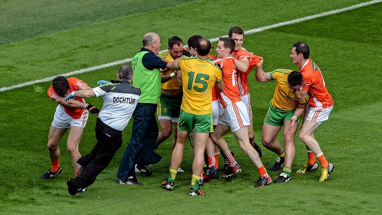 A scuffle breaks out during last year's All-Ireland quarter-final between Donegal and Armagh
