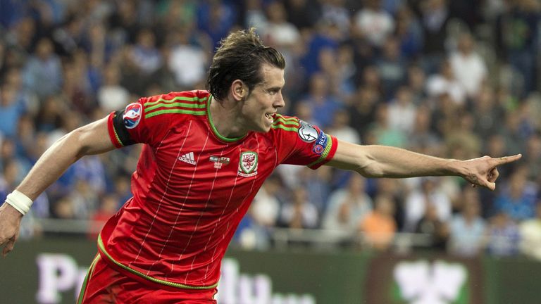 Wales' midfielder Gareth Bale celebrates his goal during the Euro 2016 qualifying football match between Israel 