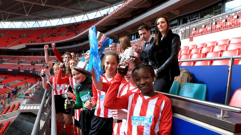 Elthorne High School representing Brentford lift the Football League Girls Cup Trophy at Wembley