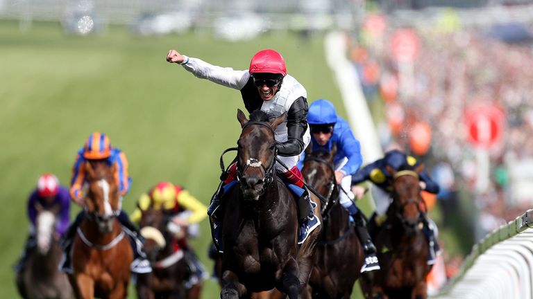 Frankie Dettori celebrates his victory on Golden Horn