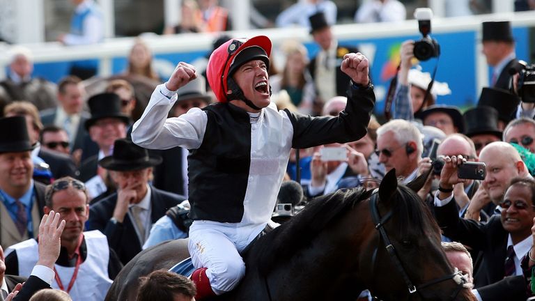 Frankie Dettori celebrates his victory on Golden Horn