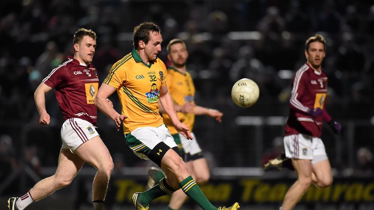 Meath's Graham Reilly scores a goal against Westmeath during the National League