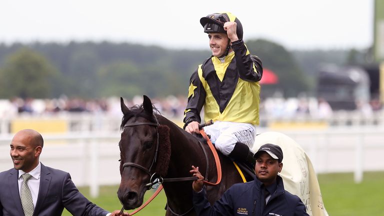 Jockey Martin Harley celebrates winning the King's Stand Stakes on Goldream during day one of the 2015 Royal Ascot Meeting at Ascot Racecourse, Berkshire. 