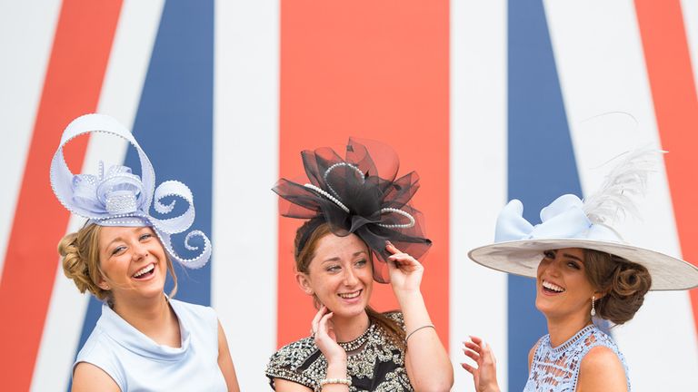 Racegoers (left to right) Dion Stokes, Soray Bennett and Celine Barker during day two of the 2015 Royal Ascot Meeting at Ascot Racecourse, Berkshire.