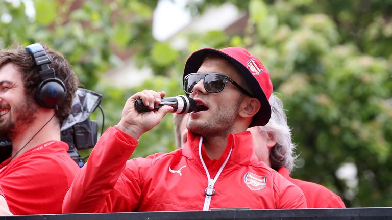 Arsenal's Jack Wilshere during their FA Cup victory parade through London.