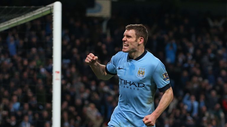James Milner of Manchester City celebrates after scoring a goal to level the scores at 1-1 during the FA Cup Third Round tie v Sheffield Wednesday