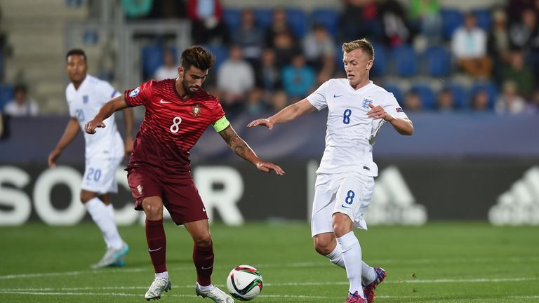 James Ward-Prowse in action with Sergio Oliveira of Portugal