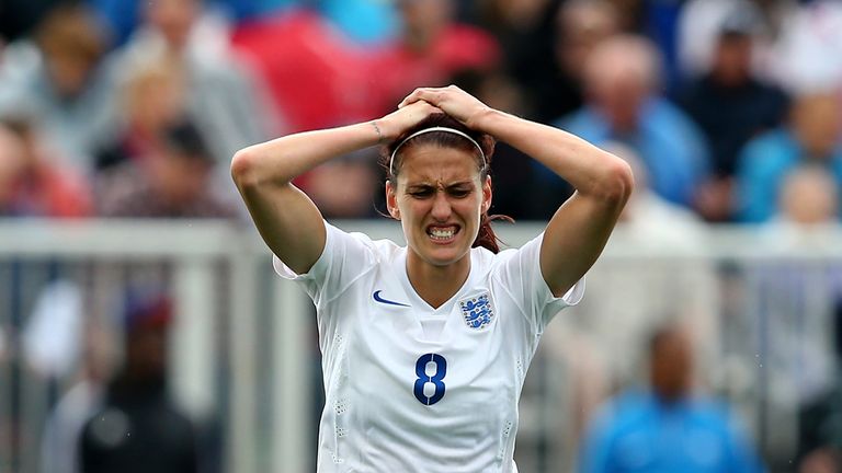 MONCTON, NB - JUNE 09:  Jill Scott #8 of England reacts in the second half against France during the FIFA Women's World Cup 2015 Group F match at Moncton S