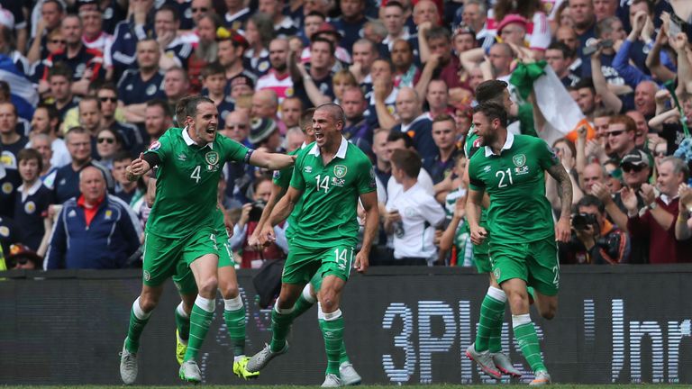 John Walters celebrates scoring Ireland's opening goal