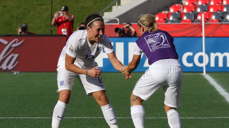 Jordan Nobbs (right) celebrates with Lucy Bronze during their win over Norway 