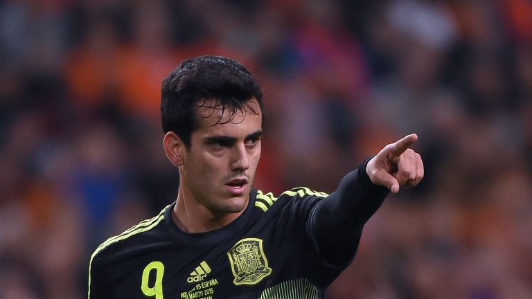 Spain's Juanmi gestures during the friendly football match Netherlands vs Spain in Amsterdam, on March 31, 2015