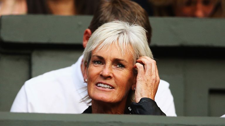 LONDON, ENGLAND - JUNE 27:  Judy Murray mother of Andy Murray watches his Gentlemen's Singles third round match against Roberto Bautista Agut on day five o