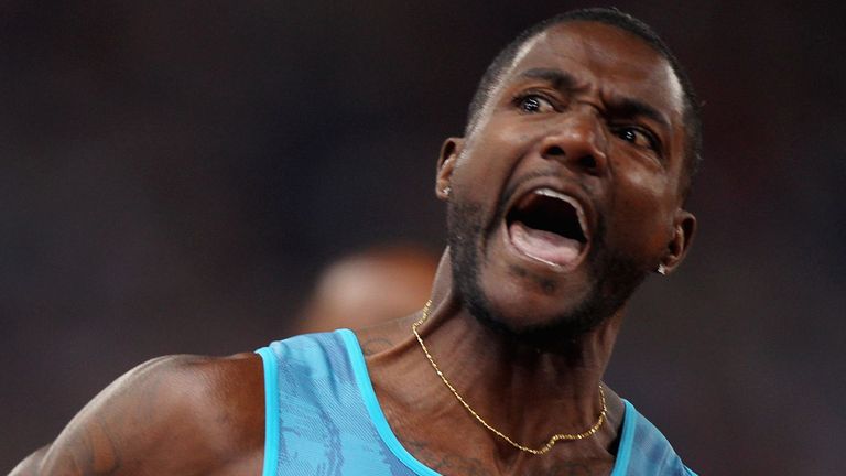 ROME, ITALY - JUNE 04:  Justin Gatlin of USA reacts after winning the men's 100m  during the IAAF Golden Gala at Stadio Olimpico on June 4, 2015 in Rome, I