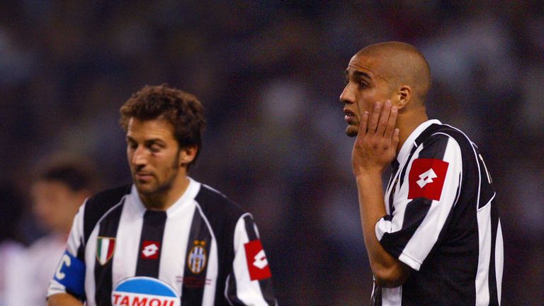 Juventus forwards David Trezeguet and Alessandro Del Piero after losing the European Champions League Final to AC Milan in 2003