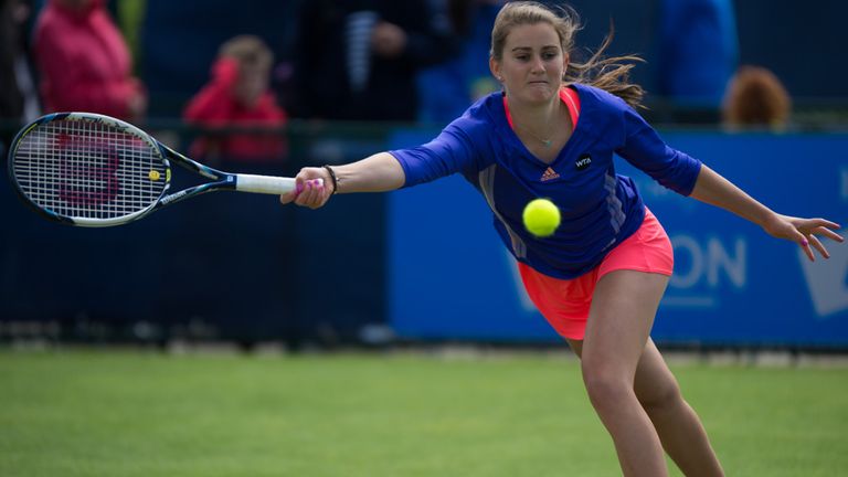 Katy Dunne:  Scary moment for the young Brit during Wimbledon qualifying on Tuesday