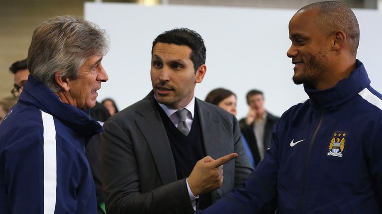 Manuel Pellegrini, Khaldoon Al Mubarek and Vincent Kompany 