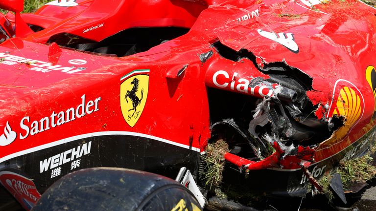 Kimi Raikkonen's damaged Ferrari