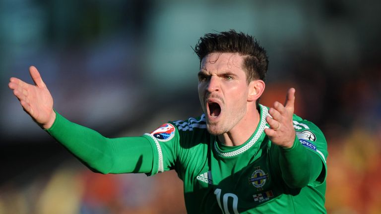 Northern Ireland's Kyle Lafferty gestures in frustration during the UEFA European Championship Qualifying game at Windsor Park, Belfast.