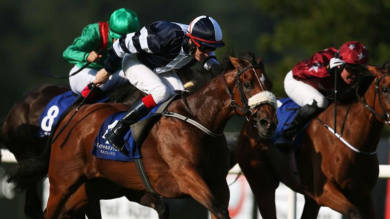 Jack Naylor, ridden by Fran Berry (centre), on the way to winning the Jockey Club Of Turkey Silver Flash Stakes (Group 3) at Leopardstown