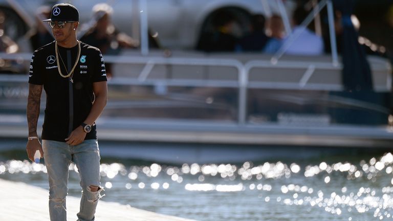 Lewis Hamilton arrives for the Canadian GP qualifying session