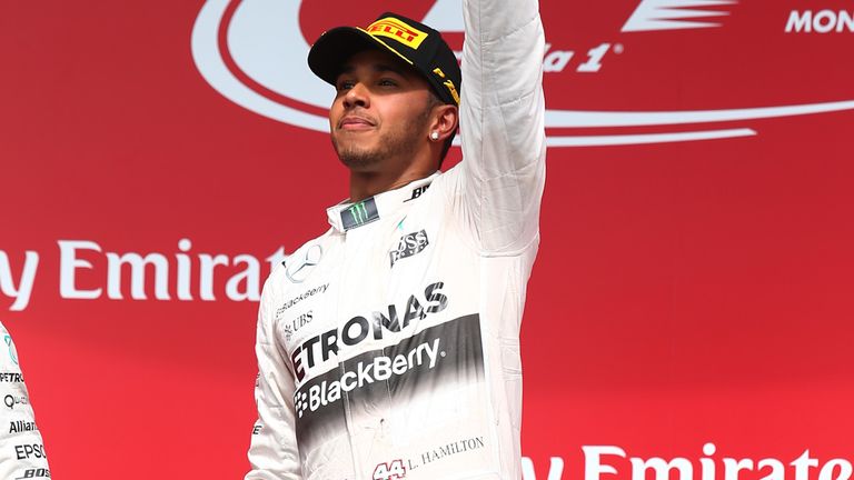 Lewis Hamilton celebrates his victory in Montreal