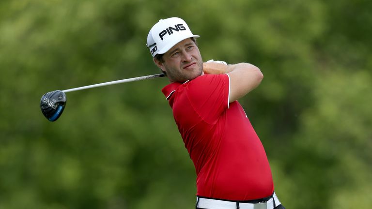 David Lingmerth of Sweden watches his tee shot on the 18th hole during the second round of The Memorial Tournament