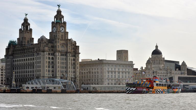 The newly decorated Mersey Ferry 'Snowdrop', painted to a design by artist Sir Peter Blake