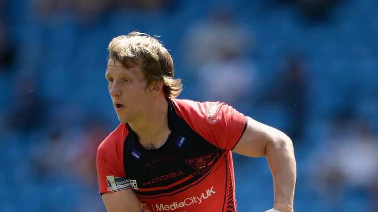 Logan Tomkins of Salford during the Super League match between Widnes Vikings and Salford Red Devils, May 2013