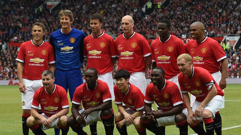 Phil Neville and Edwin van der Sar were representing Manchester United's Legends against Bayern Munich All Stars.