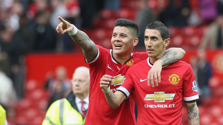 Marcos Rojo and Angel Di Maria of Manchester United