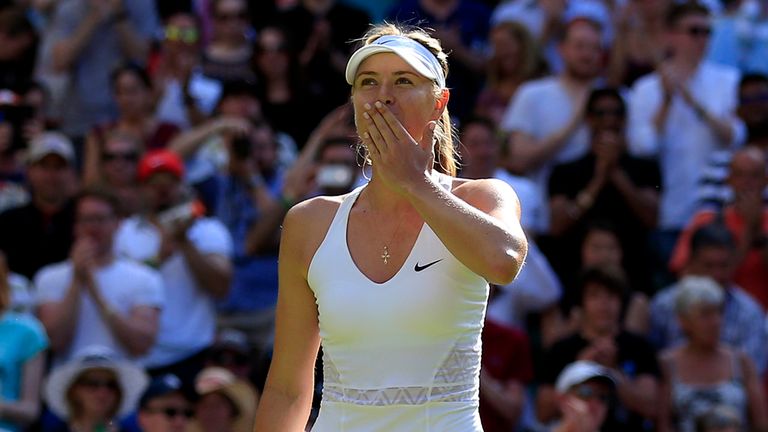 Maria Sharapova after beating Johanna Konta during the First round women's singles during day one of the Wimbledon Championships