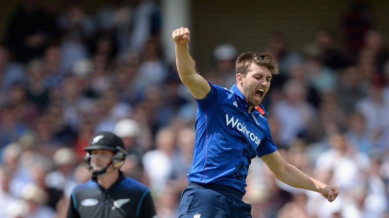 NOTTINGHAM, ENGLAND - JUNE 17:  Mark Wood of England celebrates dismissing Brendon McCullum of New Zealand during the 4th ODI Royal London One-Day match be