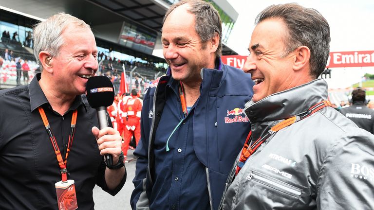 Martin Brundle with one-time F1 rivals Gerhard Berger and Jean Alesi on the Austrian GP grid
