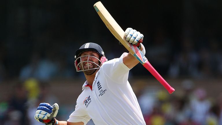SYDNEY, AUSTRALIA - JANUARY 06:  Matt Prior of England celebrates after scoring a century during day four of the Fifth Ashes Test match between Australia a