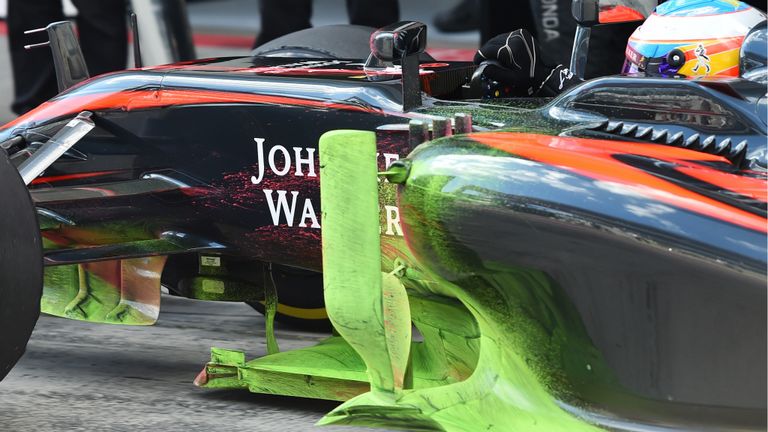 Aero paint on the McLaren of Fernando Alonso during Austria testing