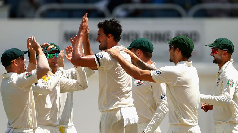 Mitchel Starc celebrates after dismissing Rajendra Chandrika 