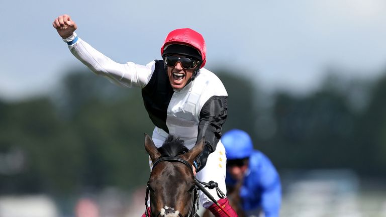 Frankie Dettori celebrates his victory on Golden Horn