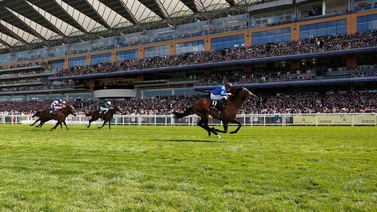 ASCOT, ENGLAND - JUNE 19:  Muhaarar ridden by Dane O'Neill wins the Commonwealth Cup during Royal Ascot 2015 at Ascot racecourse on June 19, 2015 in Ascot,