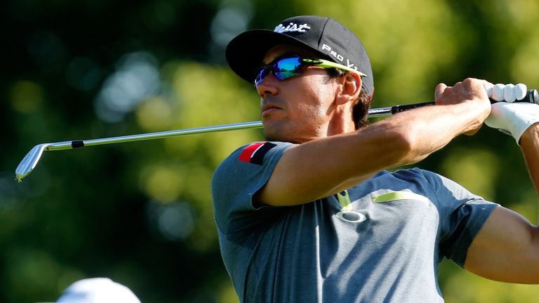 Rafa Cabrera Bello of Spain tees off during the BMW International Open day two at the Eichenried Golf Club