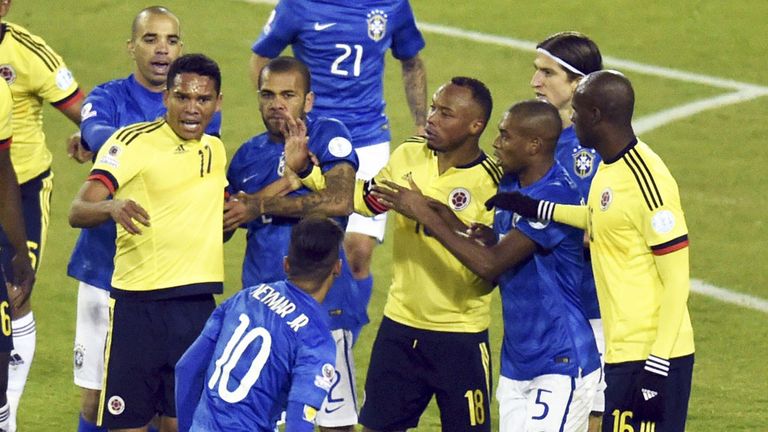 Neymar sparks a reaction from Colombia players at full-time