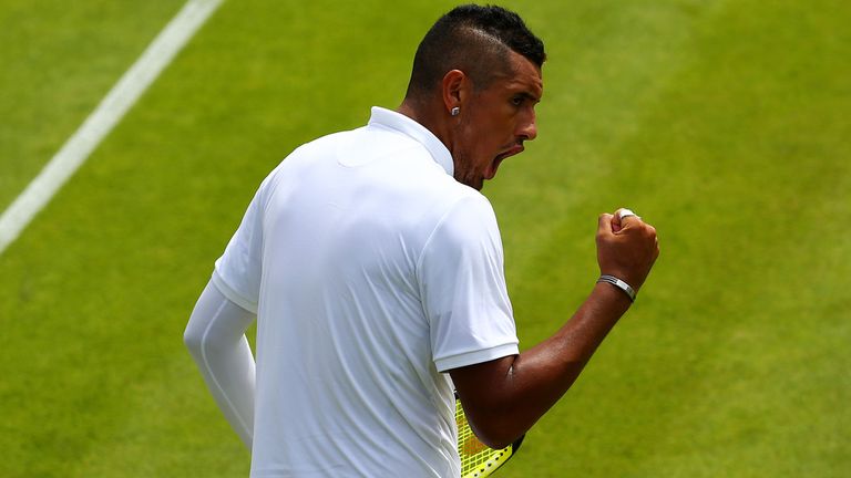 Nick Kyrgios of Australia reacts during his Singles first round match against Diego Schwartzman of Argentina
