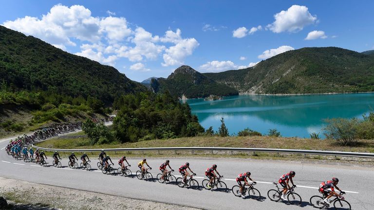 The peloton on stage five of the 2015 Dauphine-LIbere