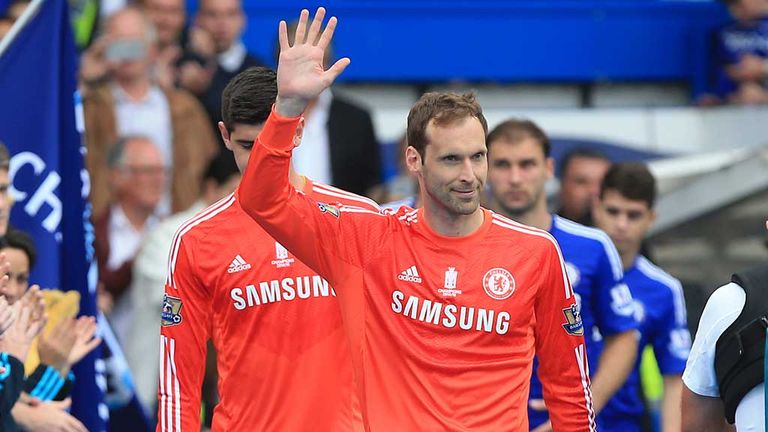 Petr Cech waves to the fans ahead of Chelsea's final game of the Premier League season against Sunderland