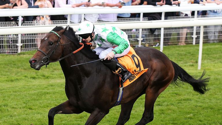 Fergus Sweeney riding Twilight Son wins the 888sport Charity Sprint at York Racecourse.