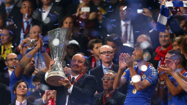 Chelsea Interim Manager Rafael Benitez poses with the trophy during the UEFA Europa League Final between SL Benfica 